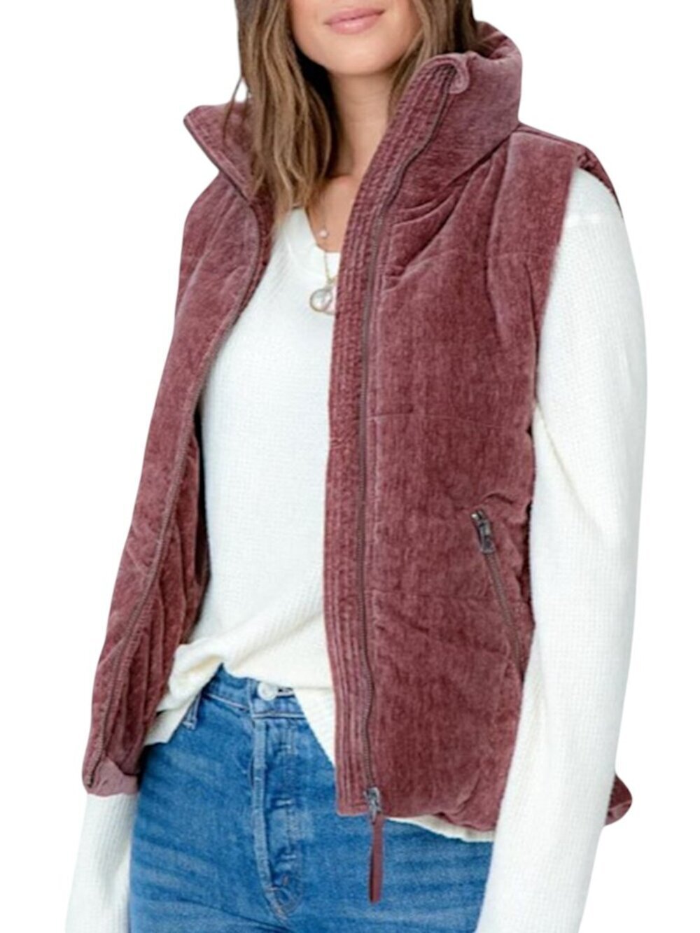 Dylan Velvet Puffer Vest Purple Mauve Zip Front Sleeveless Jacket NWT New XS